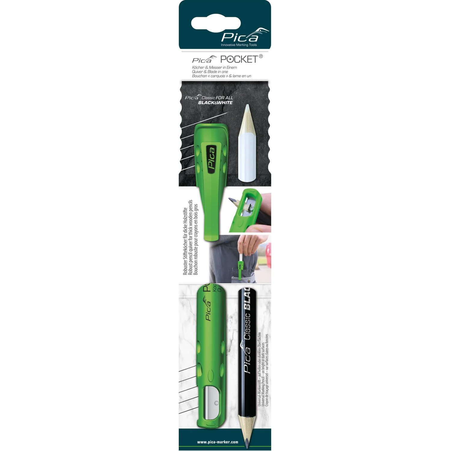 Pica 505/03 Pocket Double-Sided Black/White Pencil w/ Quiver Holder, 1-Pack - Image 1