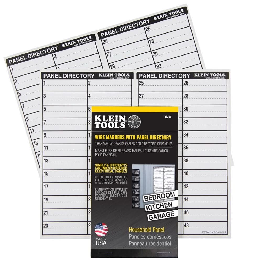 Klein Tools 56255 Wire Markers, Household Electric Panel w/Directory - Image 1