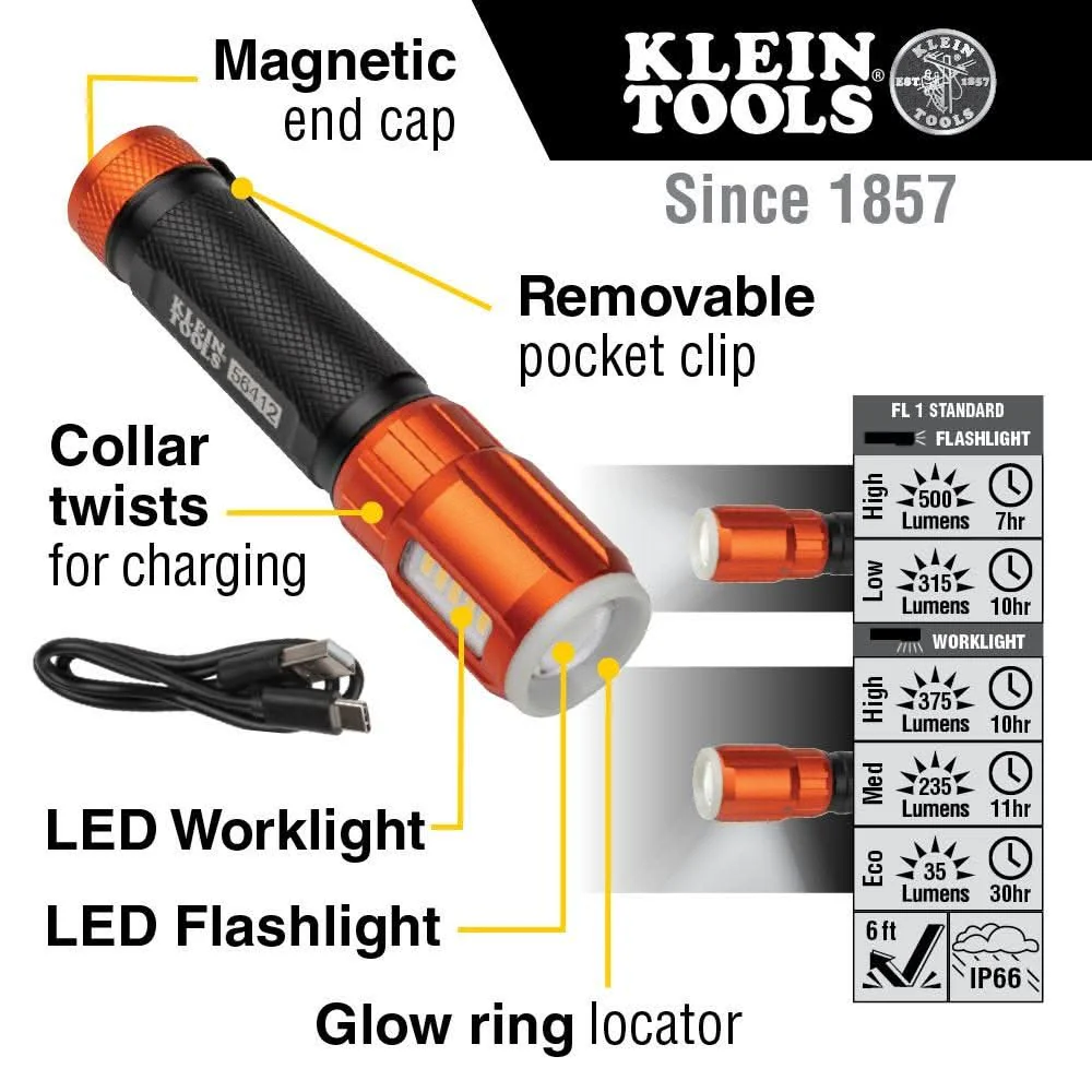 Klein Tools 56412 Rechargeable LED Flashlight with Worklight - Image 2