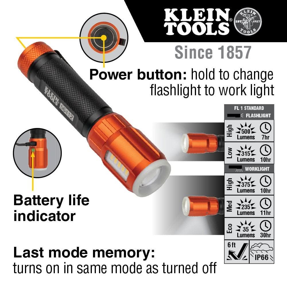 Klein Tools 56412 Rechargeable LED Flashlight with Worklight - Image 3