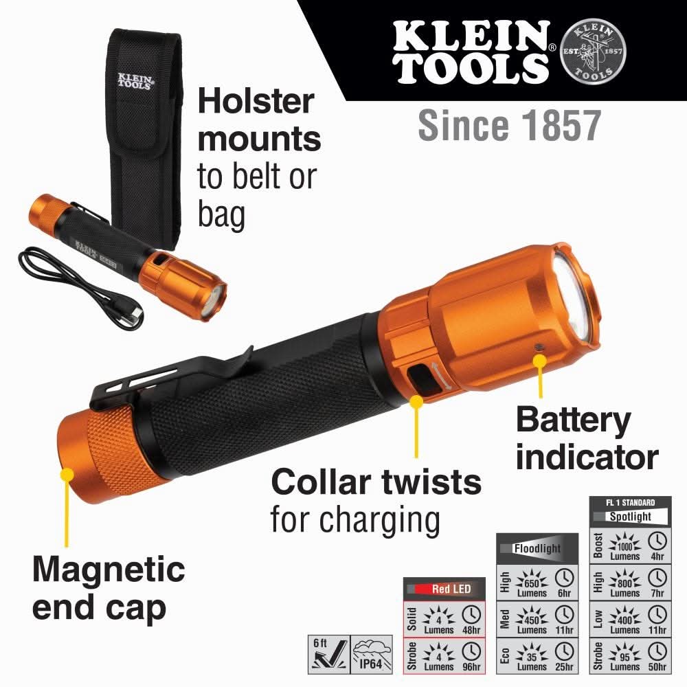 Klein Tools 56413 Rechargeable 2-Color LED Flashlight with Holster - Image 2