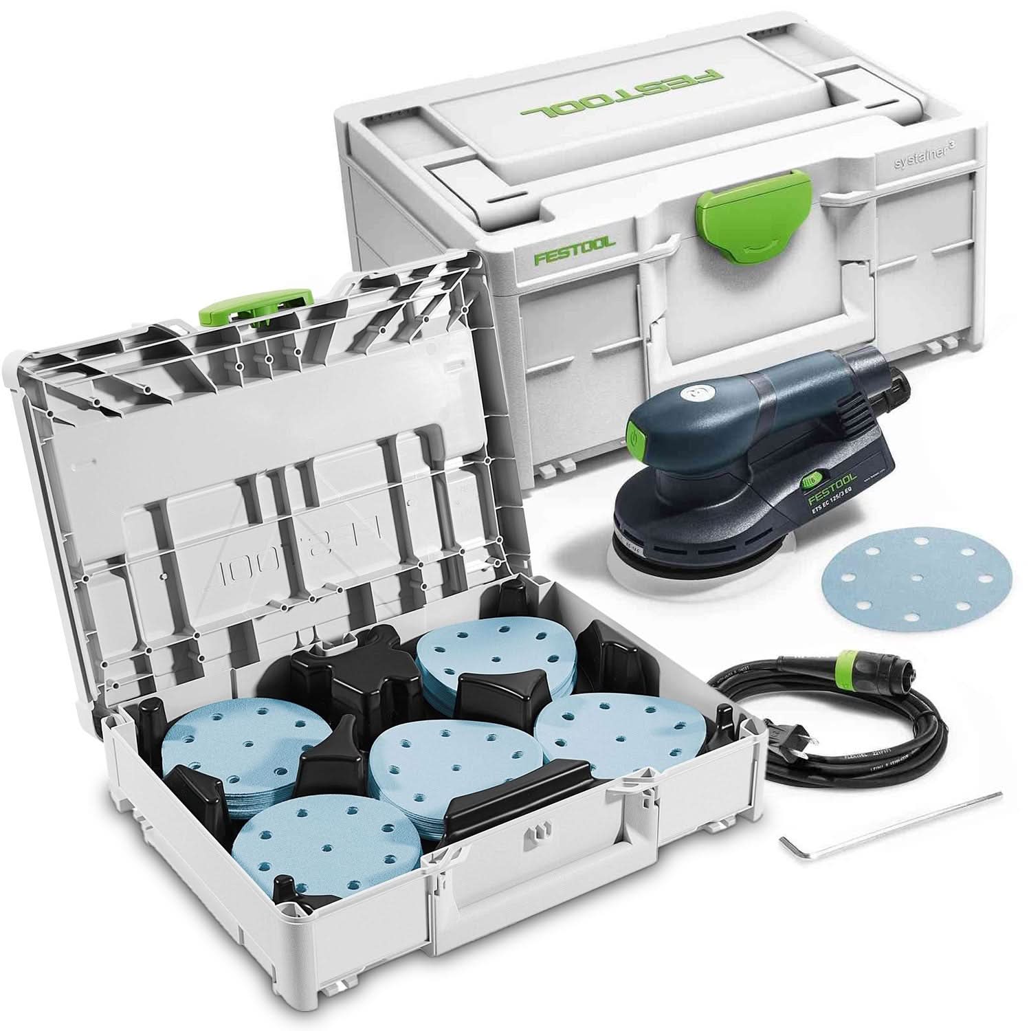 Festool ETS EC 125/3 EQ-Plus 125mm (5") Compact Brushless Finish Sander Set w/ Granat Abrasive Value Set Systainer - Image 1