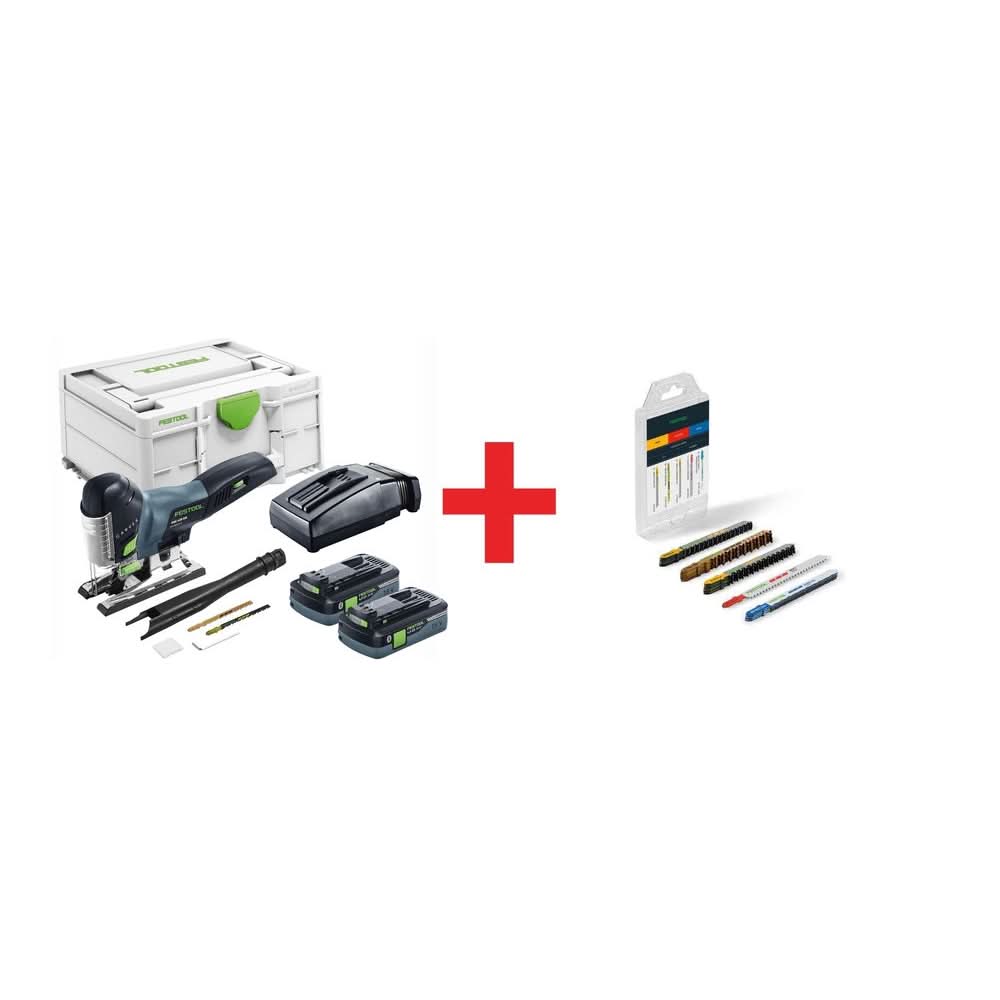 Festool PSC 420 EB Carvex Jigsaw Bluetooth 4.0Ah Kit w/ Systainer3 plus STS-Sort/21 W/P/M 21-Piece Jigsaw Blade Set - Image 1