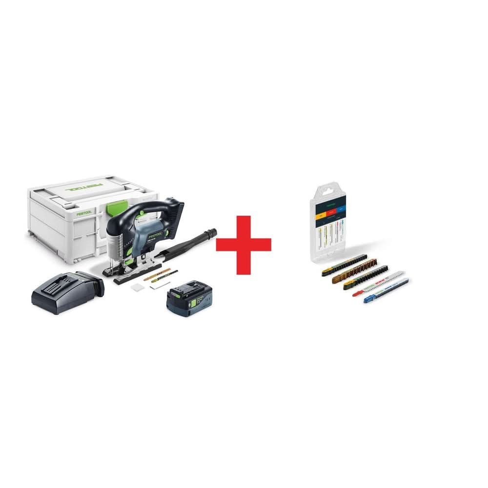 Festool Carvex PSBC 420 EB Bluetooth Jigsaw 4.0Ah Kit /w Systainer3 plus STS-Sort/21 W/P/M 21-Piece Jigsaw Blade Set - Image 1
