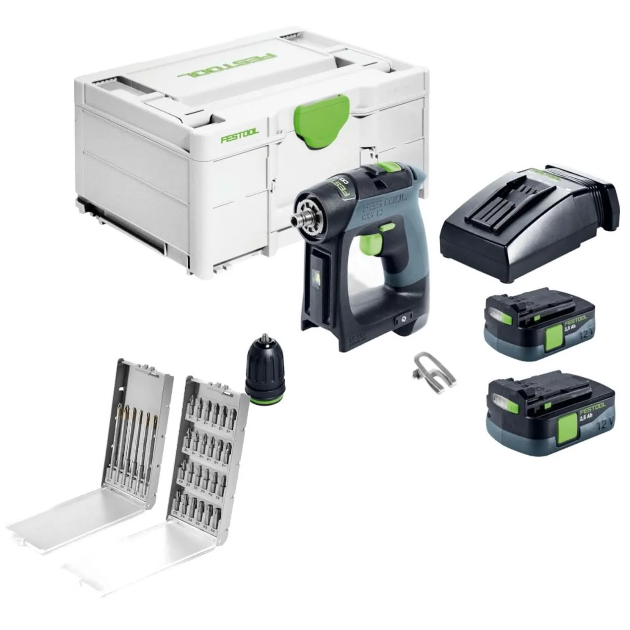 Festool CXS 12 2,5-Plus Cordless Drill with 30-Piece Drill/Driver Bit Set - Image 1