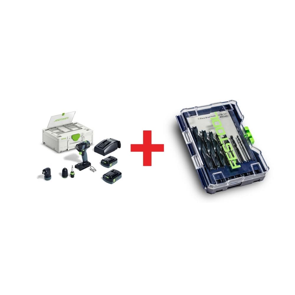 Festool TXS 18 SET HPC 4.0Ah Drill Kit with BKS D 1/8''-1/2'' CE/W/7 7-Piece Brad Point Drill Bit Set - Image 1