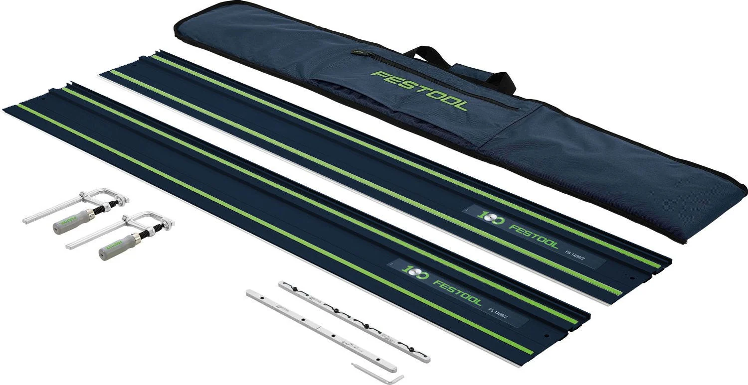 Festool Limited Edition Blue 55″ Guide Rail 2-Pack w/ Rail Connectors, Clamps and Tote Bag