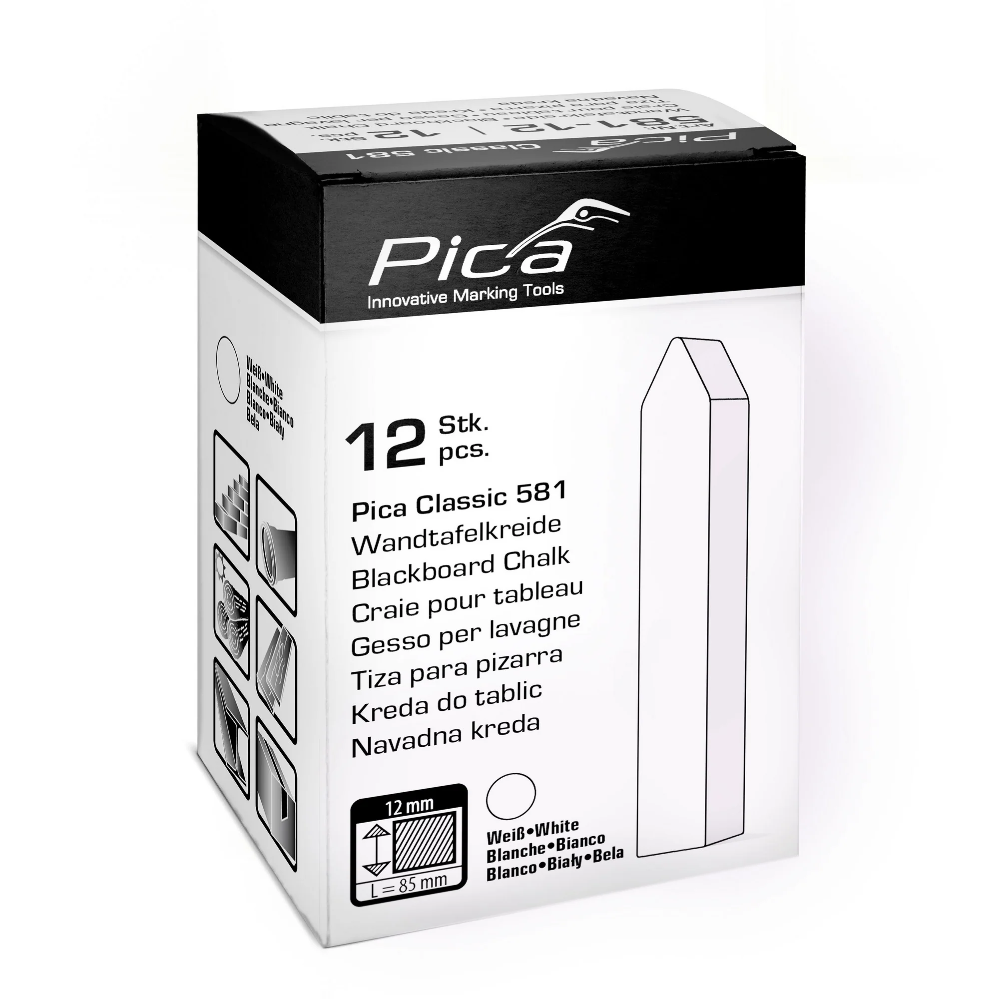 Pica 581-12 Blackboard Chalk Classic White, 12-Pack - Image 2