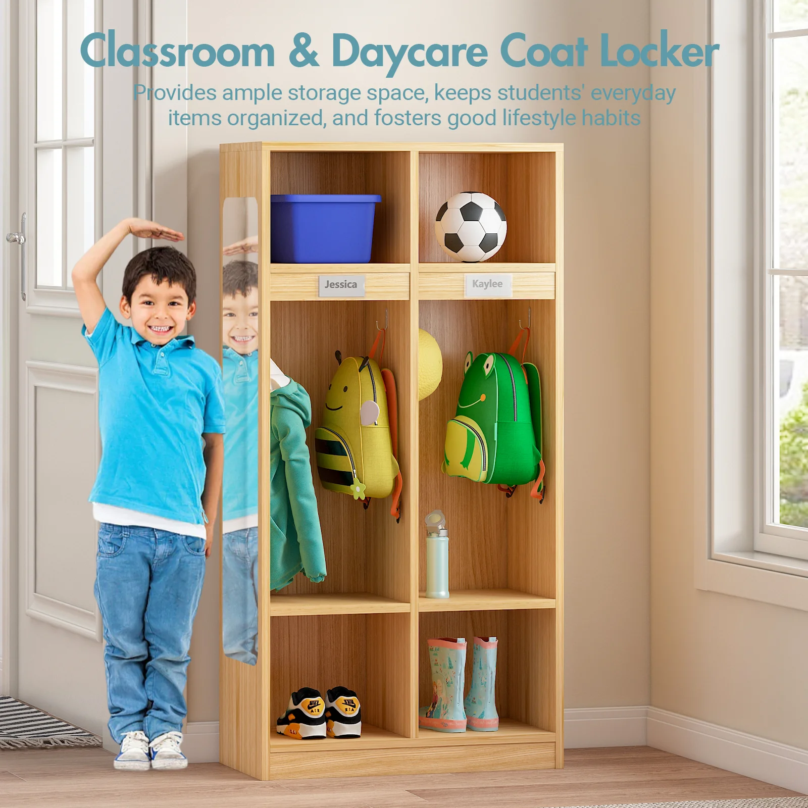 Advwin 2-Section Classroom Coat Locker w/ 4 Cubbies - Image 3