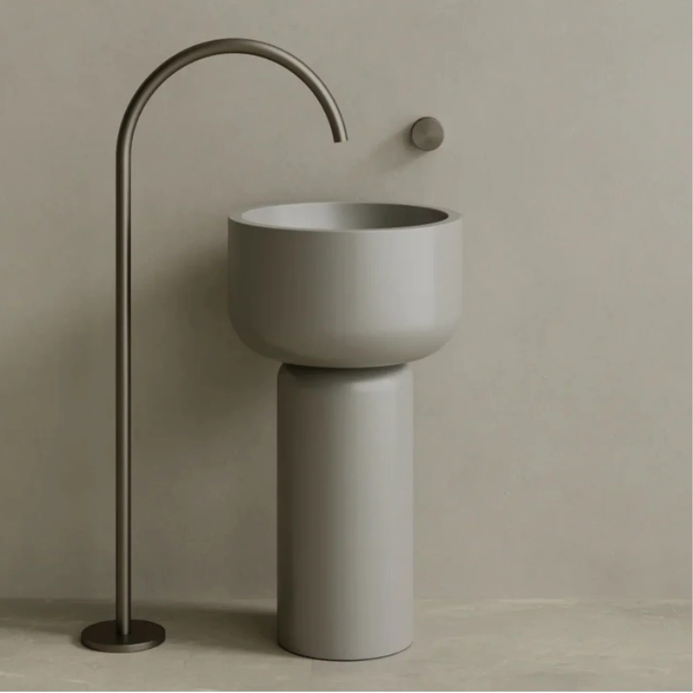 ELEMENTO BATH | 19" x 33" SOLID SURFACE STONE ROUND PEDESTAL SINK | $1,435.00 - $1,506.70 - Image 3