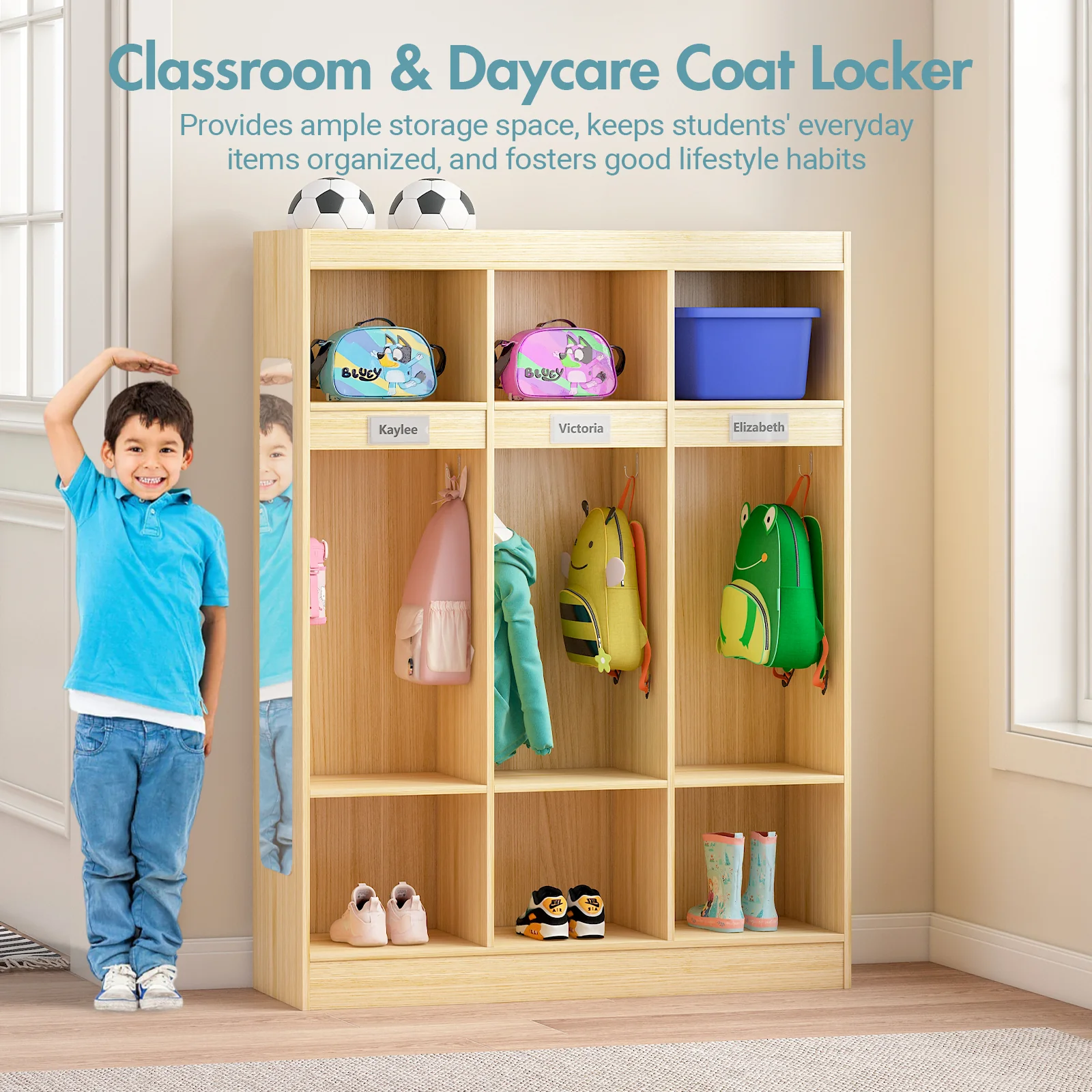 Advwin 3-Section Classroom Coat Locker w/ 6 Cubbies - Image 2