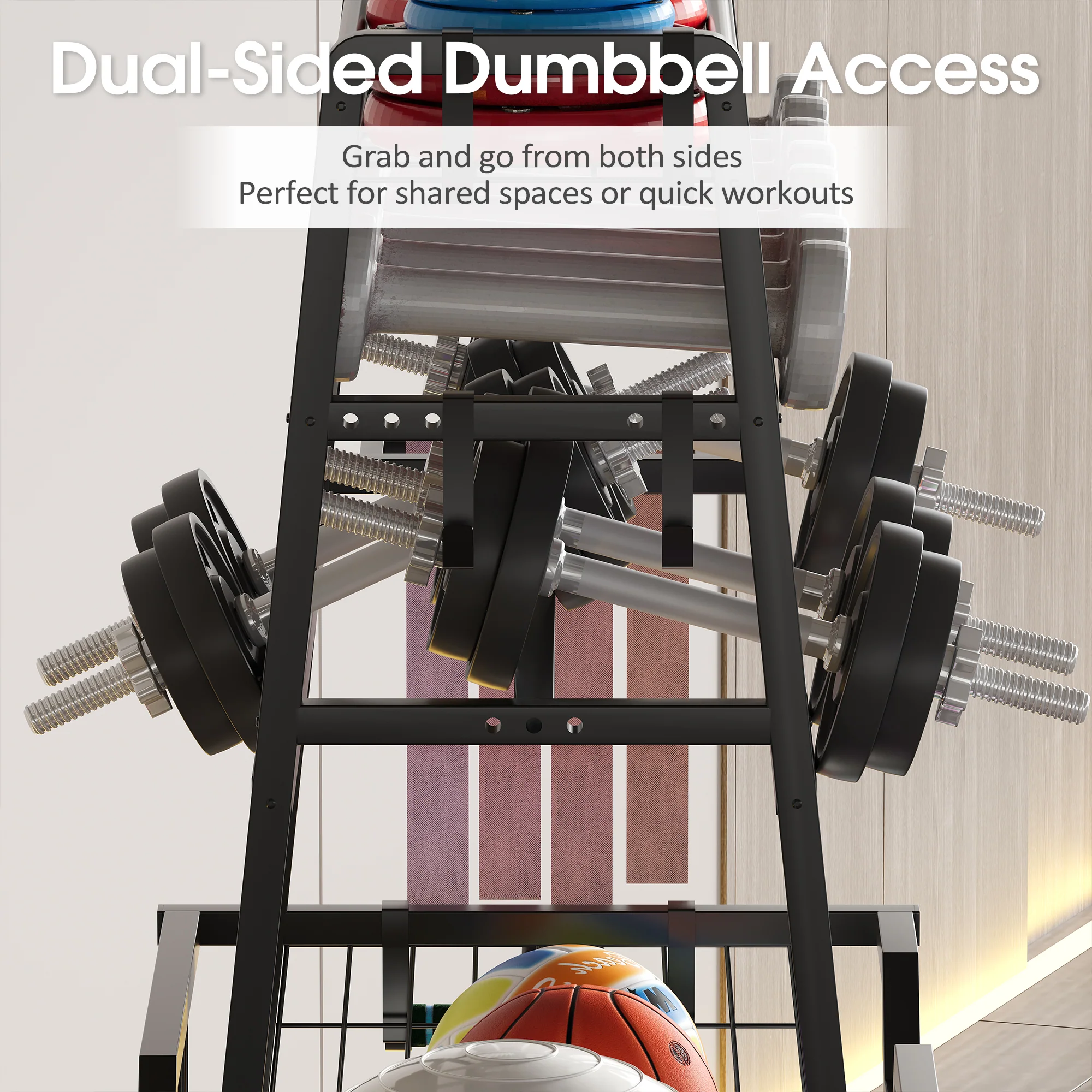 Advwin Dual-Sided Dumbbell Rack w/ Hooks & Wheels - Image 2