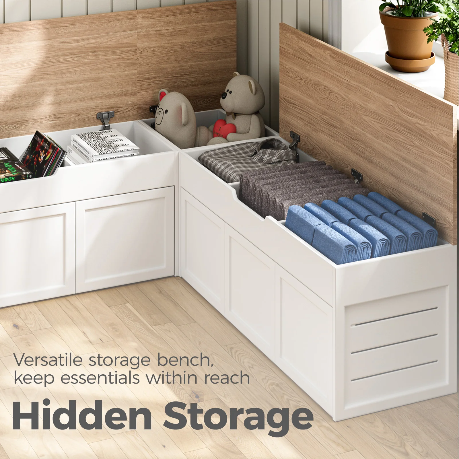 Advwin L-Shaped Corner Storage Bench - Image 3