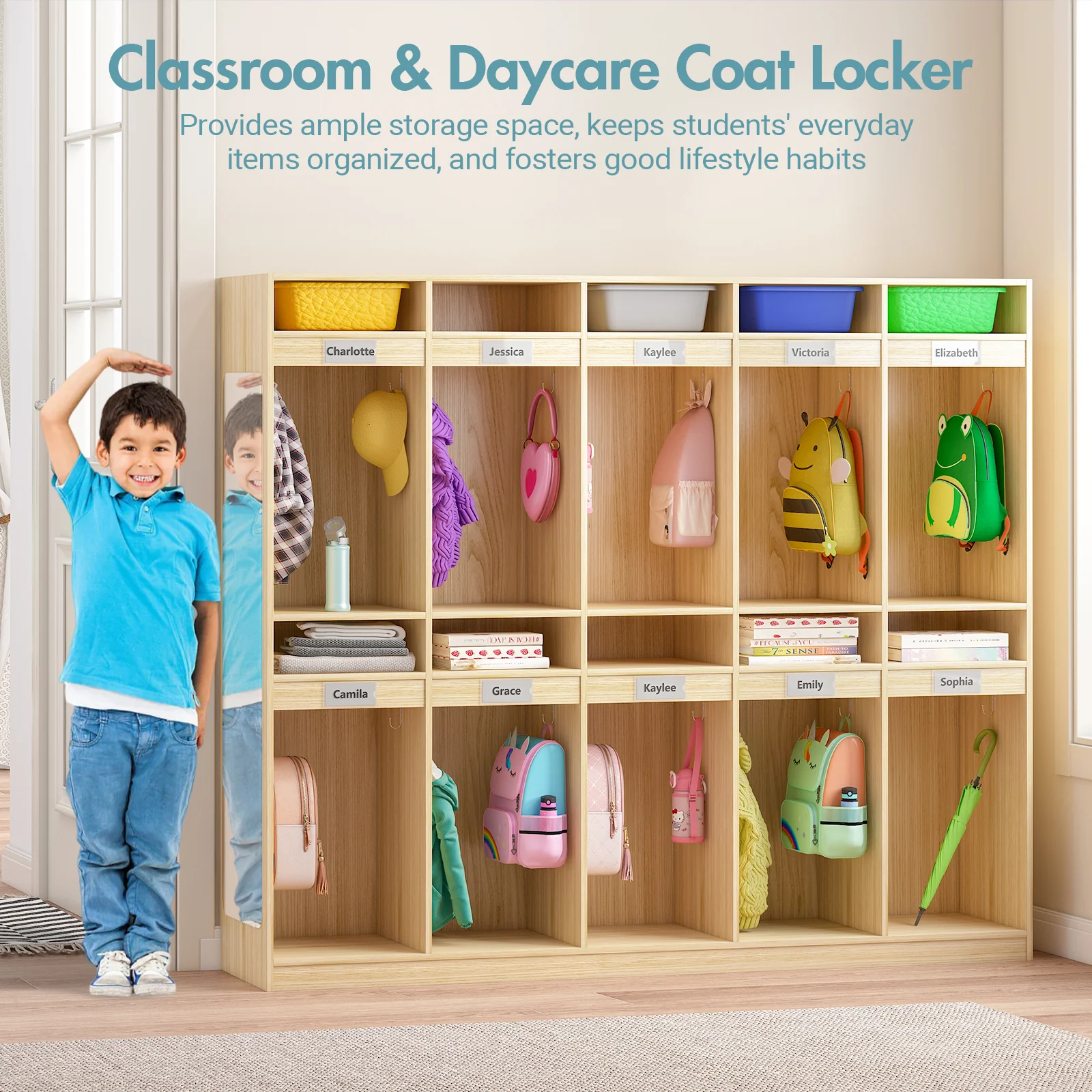 Advwin 10-Section Classroom Coat Locker w/ 10 Cubbies - Image 2