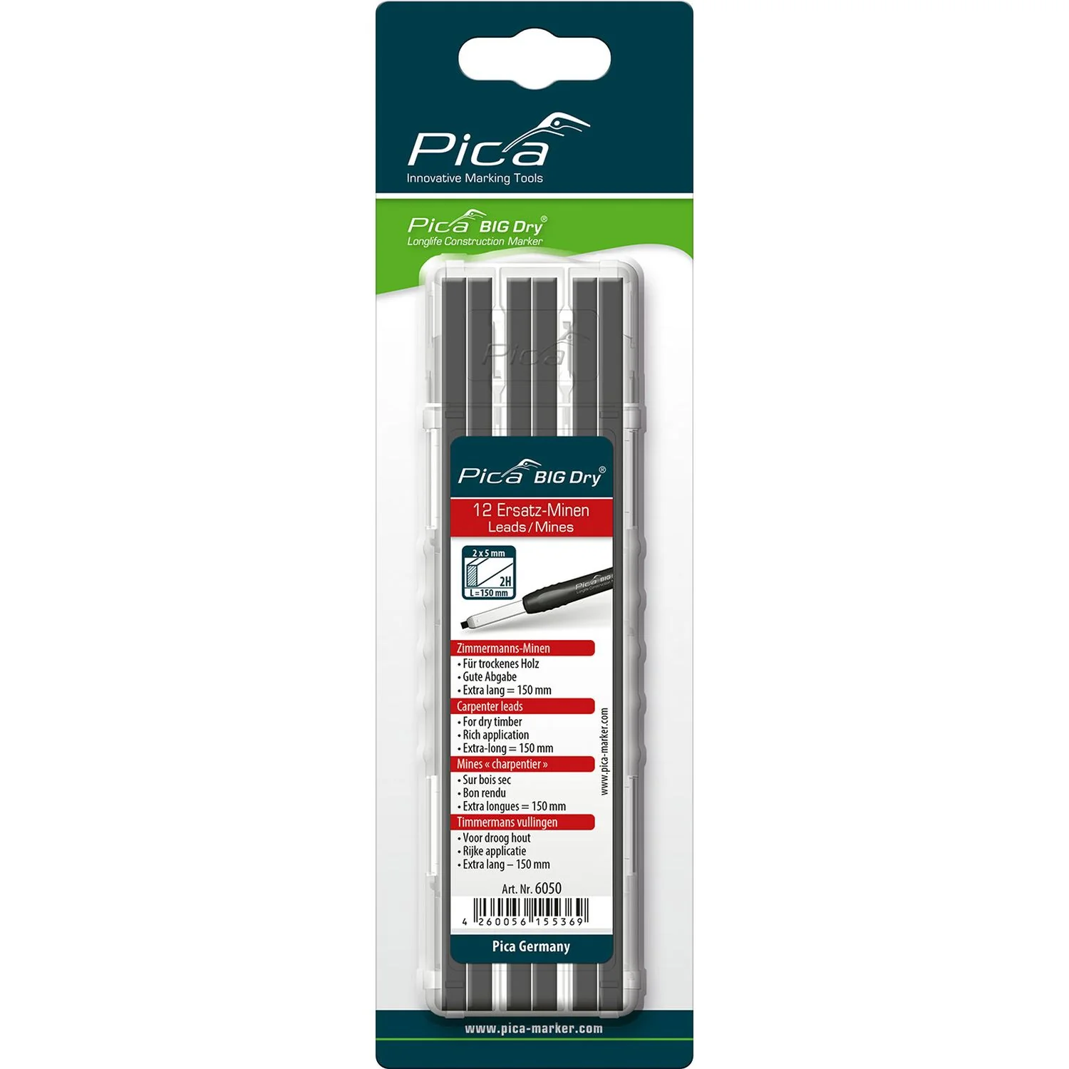Pica 6050/SB Graphite Pencil Lead Refill Package, 12-Pack - Image 2