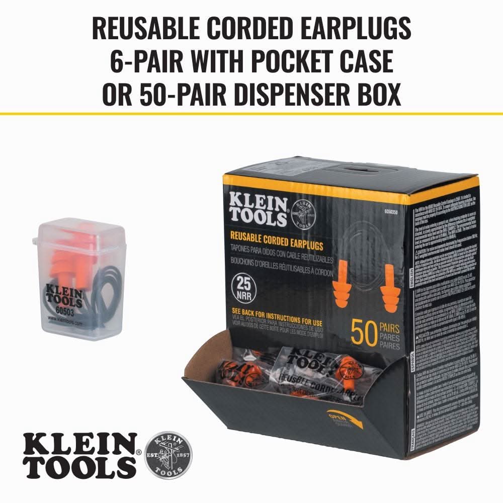 Klein Tools 6050350 Corded Earplugs, 50-Pair Dispenser Pack - Image 3