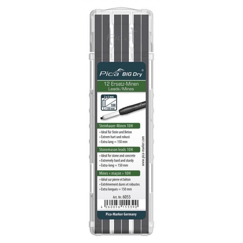 Pica 6055 BIG Dry Stonemason Lead Refill, Black (12-Pack)