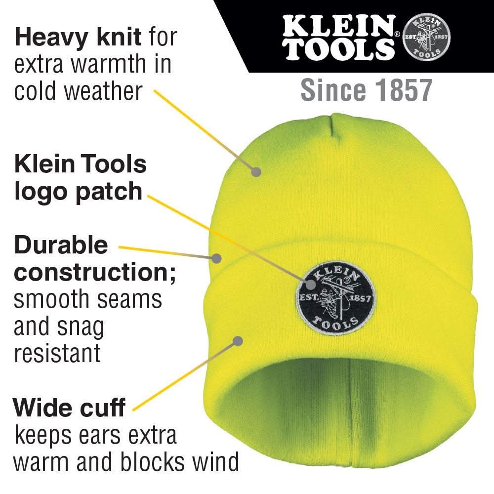 Klein Tools 60568 Heavy Knit Hat, High-Visibility Yellow, Patch Logo - Image 2