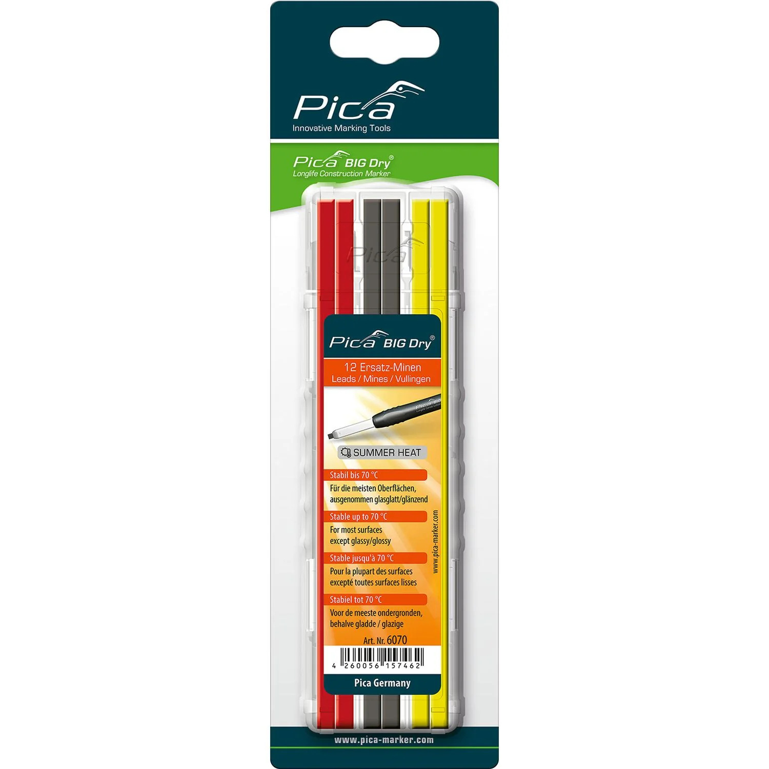 Pica 6070/SB Graphite, Red and Yellow Graphite Refills, 12-Pack - Image 1