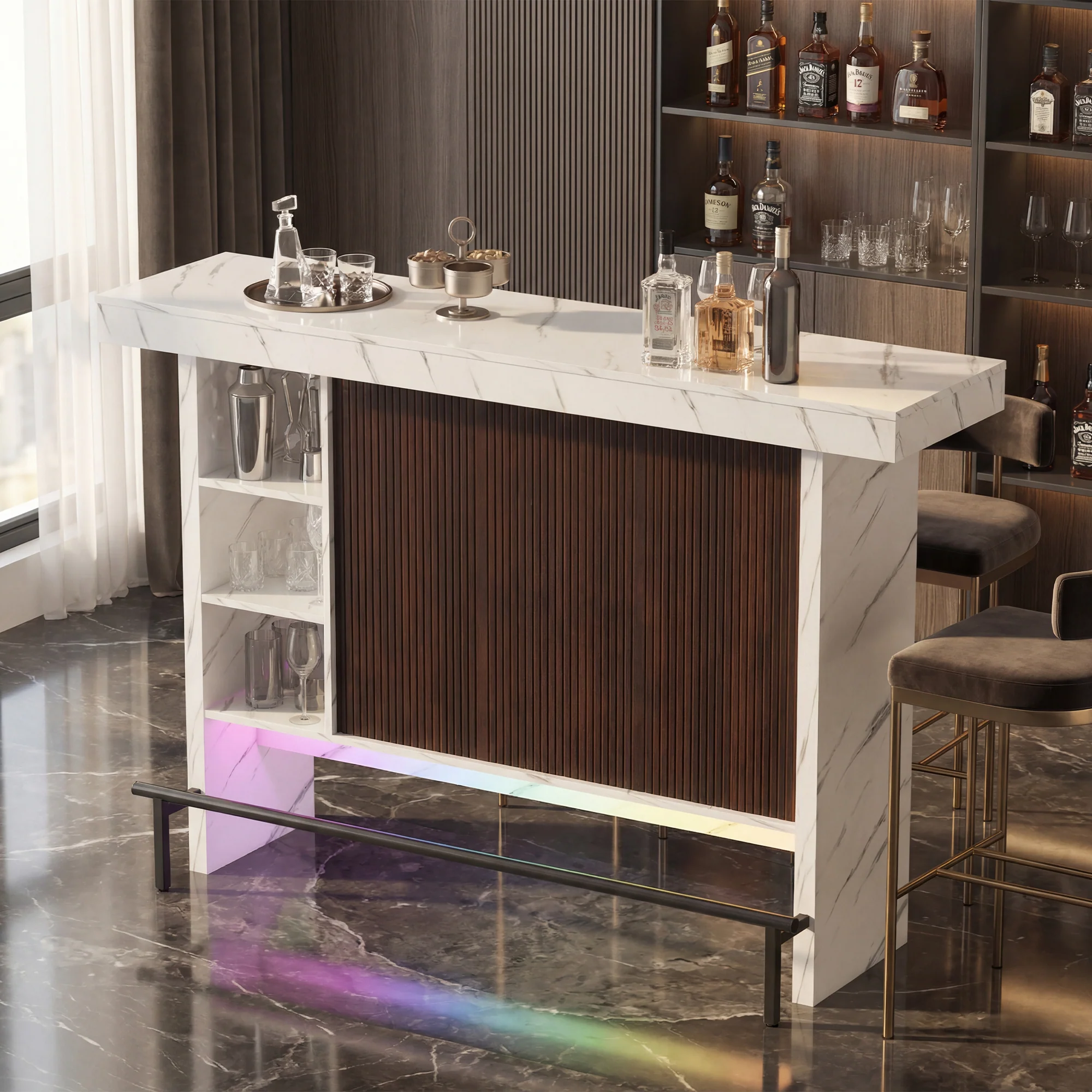 Advwin 62″ Modern Home Bar Table w/ LED Lighting