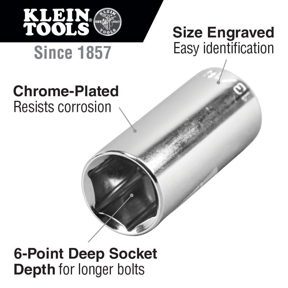 Klein Tools 65712 1/2-Inch Deep 6-Point Socket, 3/8-Inch Drive - Image 2