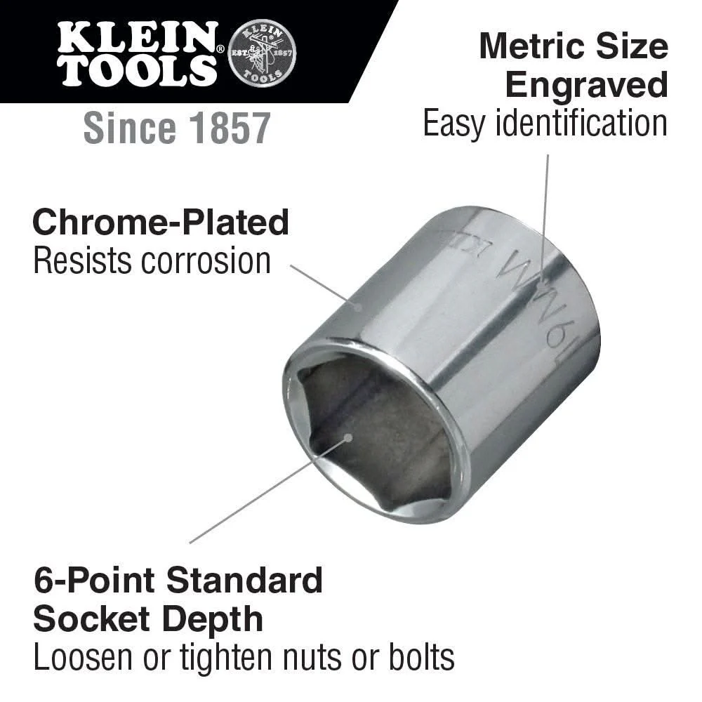 Klein Tools 65918 18 mm Metric 6-Point Socket, 3/8-Inch Drive - Image 2