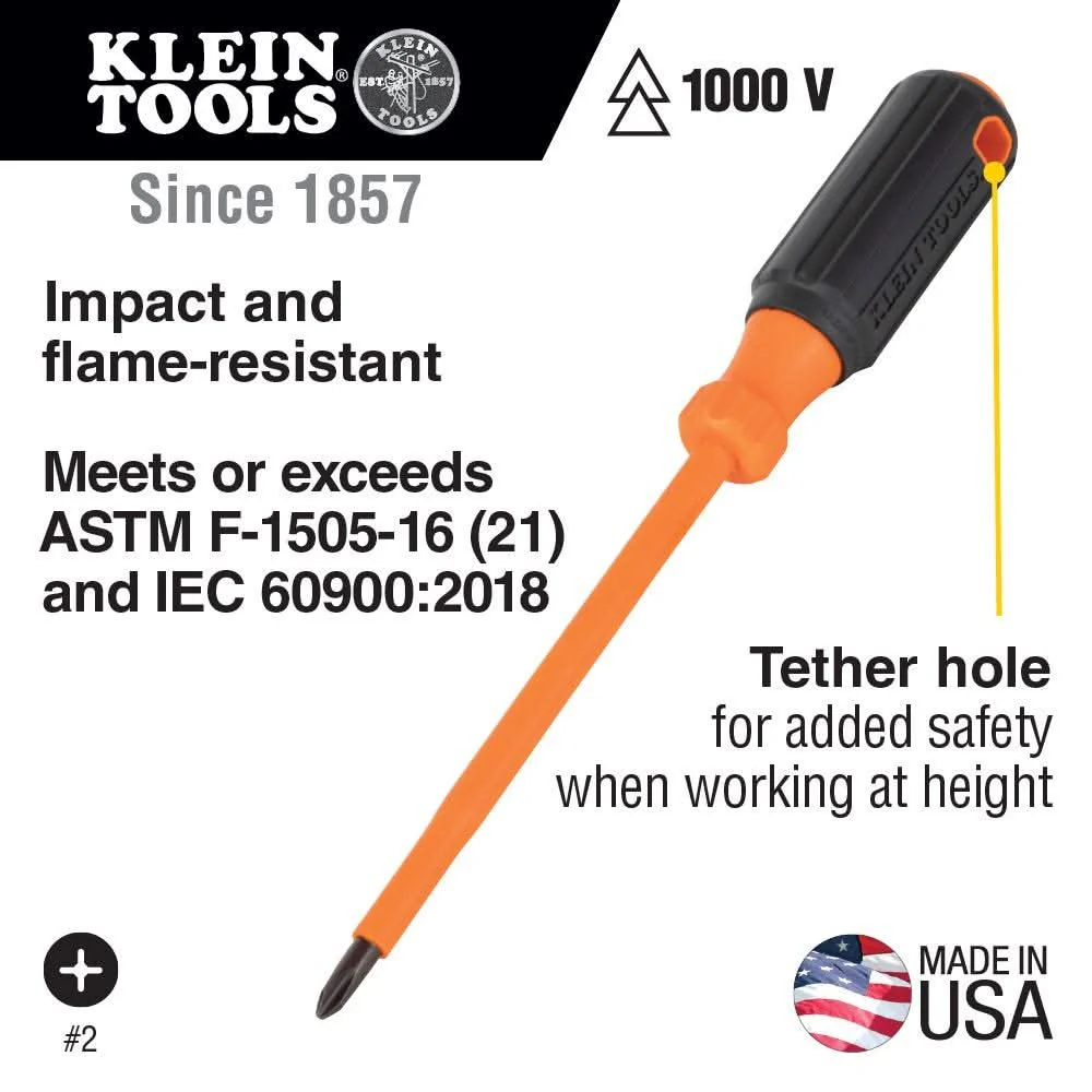 Klein Tools 6834INS Insulated Screwdriver, #2 Phillips Tip, 4-Inch Round Shank - Image 2