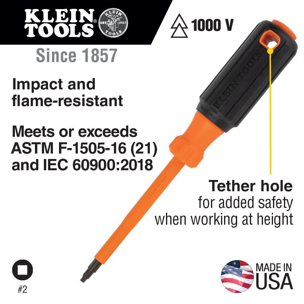 Klein Tools 6884INS Insulated Screwdriver, #1 Square Tip, 4-Inch Shank - Image 2