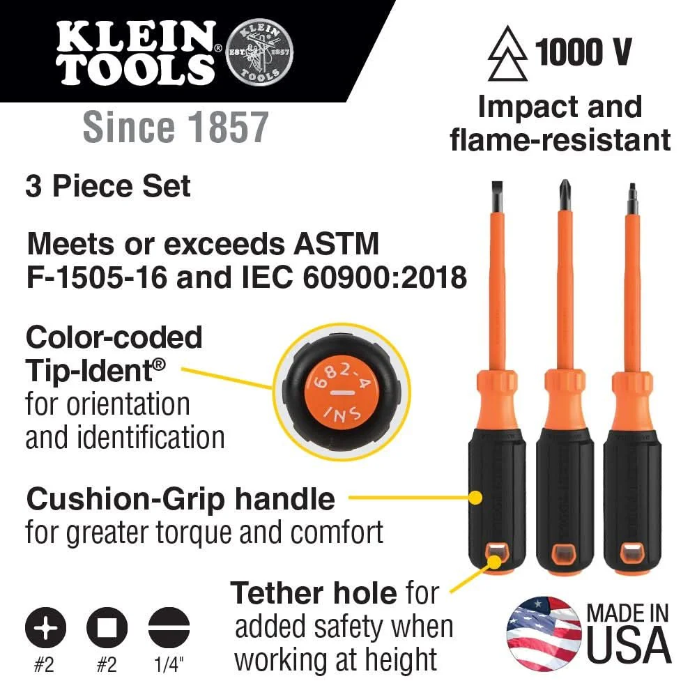 Klein Tools 6886INS Insulated Screwdriver, #1 Square Tip, 6-Inch Shank - Image 2