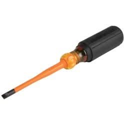 Klein Tools 6924INS Slim-Tip Insulated Screwdriver, 1/4-Inch Cabinet, 4-Inch Round Shank - Image 1