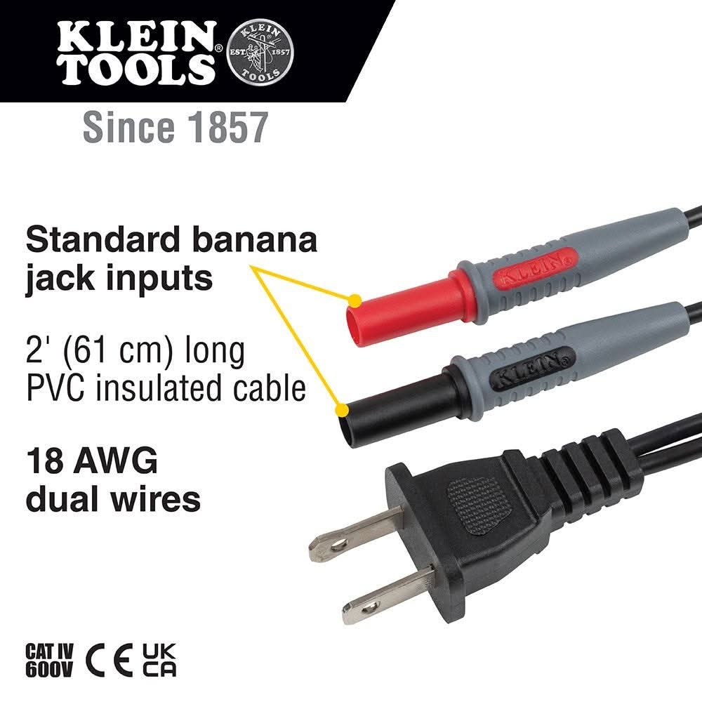 Klein Tools 69357 AC Plug to Banana Jacks Cable - Image 2