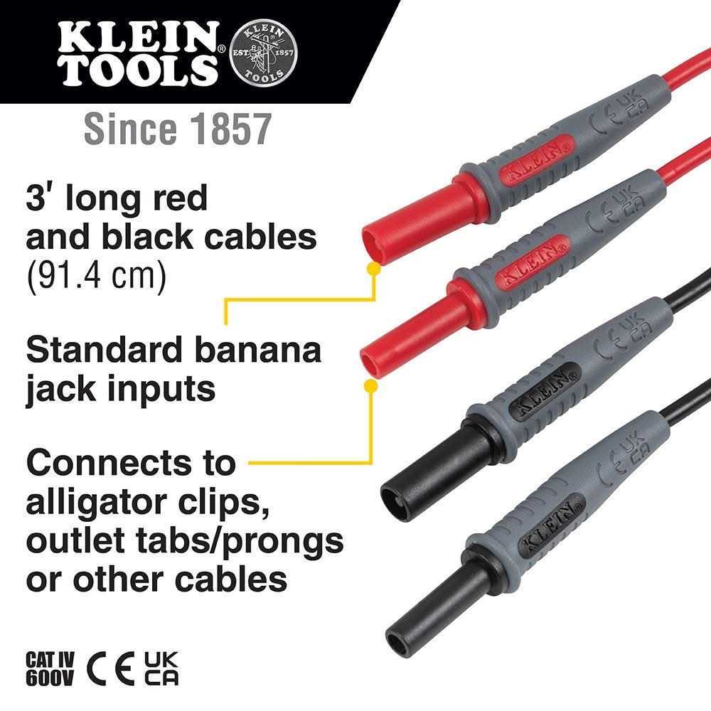 Klein Tools 69359 Red and Black Lead Adapters, 3 ft. - Image 2