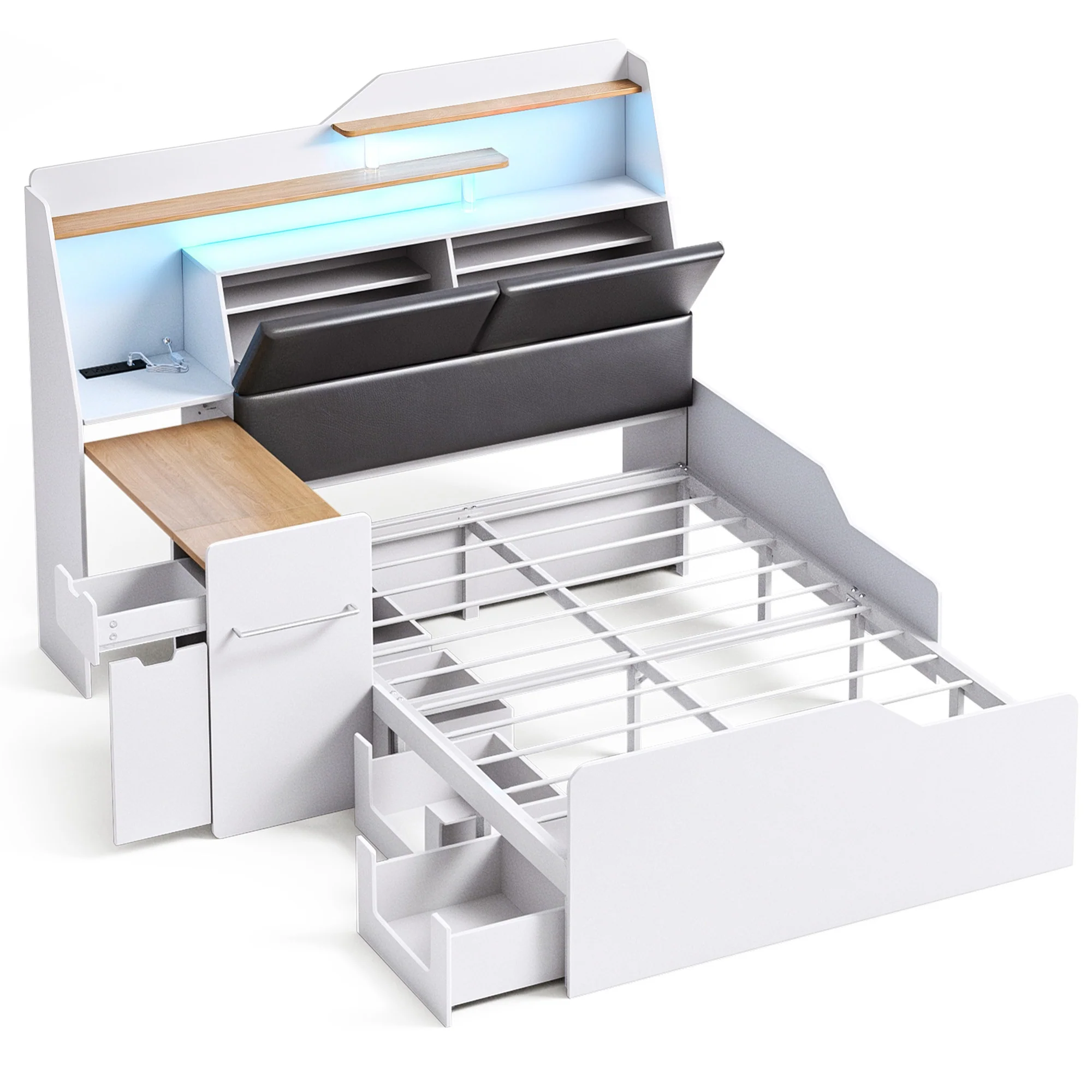 Advwin Platform Bed Frame with Foldable Desk - Image 3