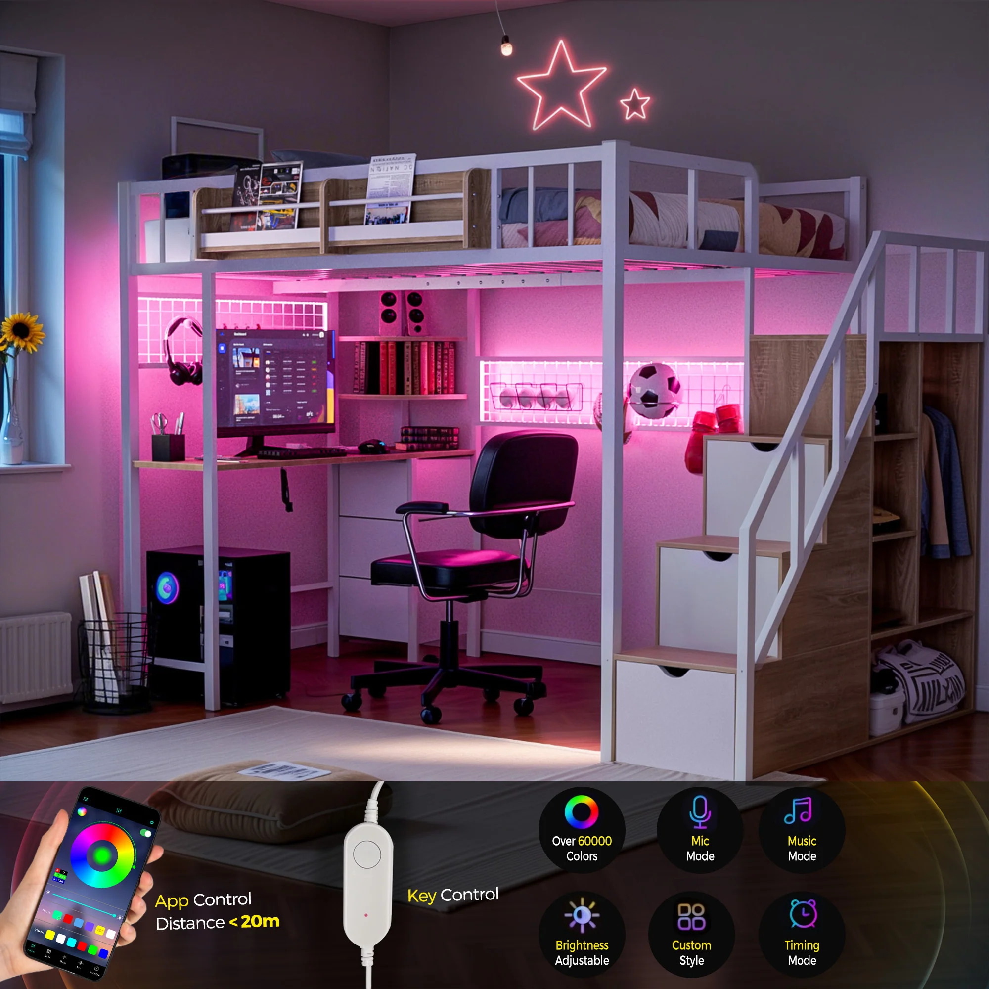 Advwin Loft Bed with Desk and Stairs (Low Stock) - Image 3