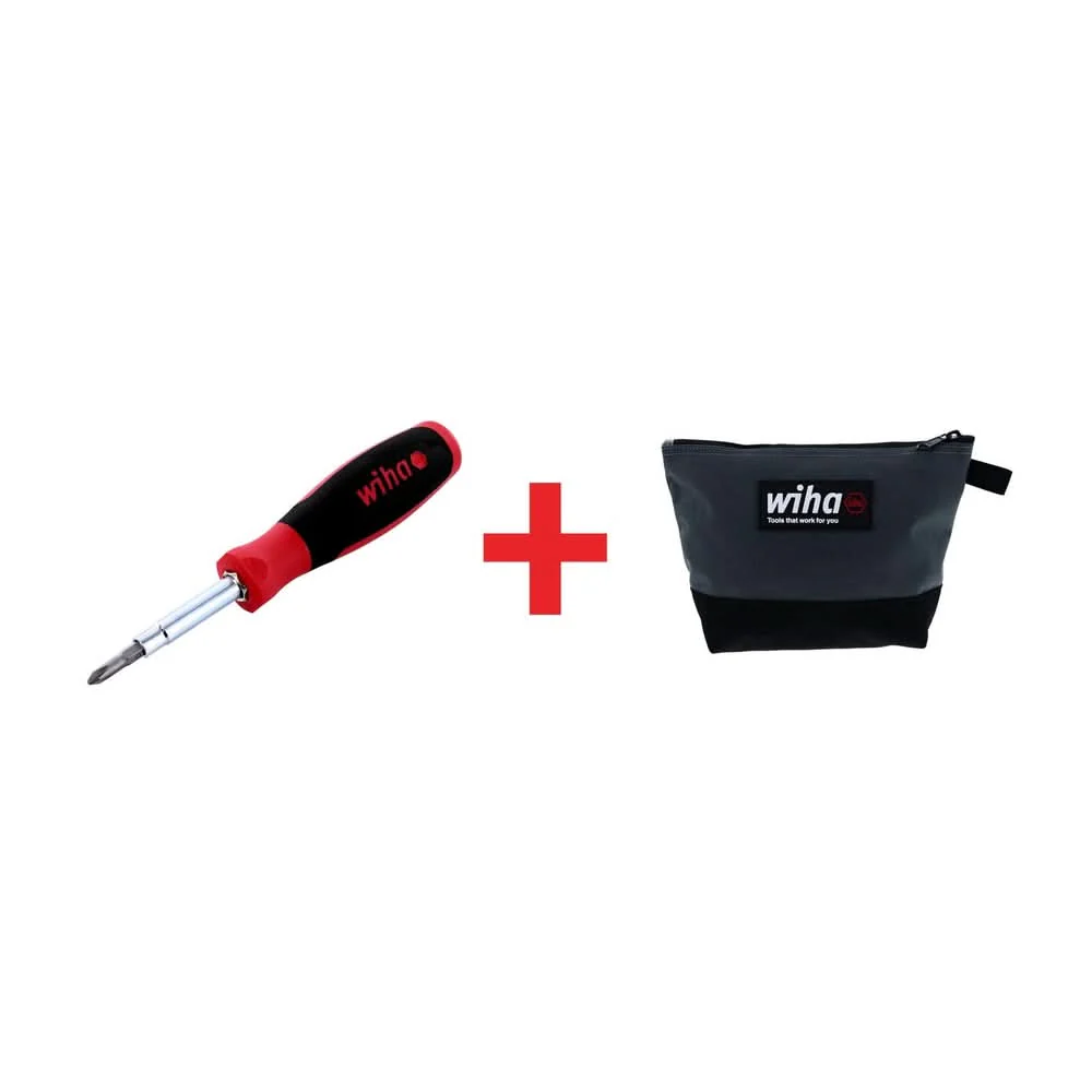 Wiha SoftFinish 6inOne Multi-Driver plus Cordura Multi-Purpose Heavy-Duty Zipper Tool Pouch