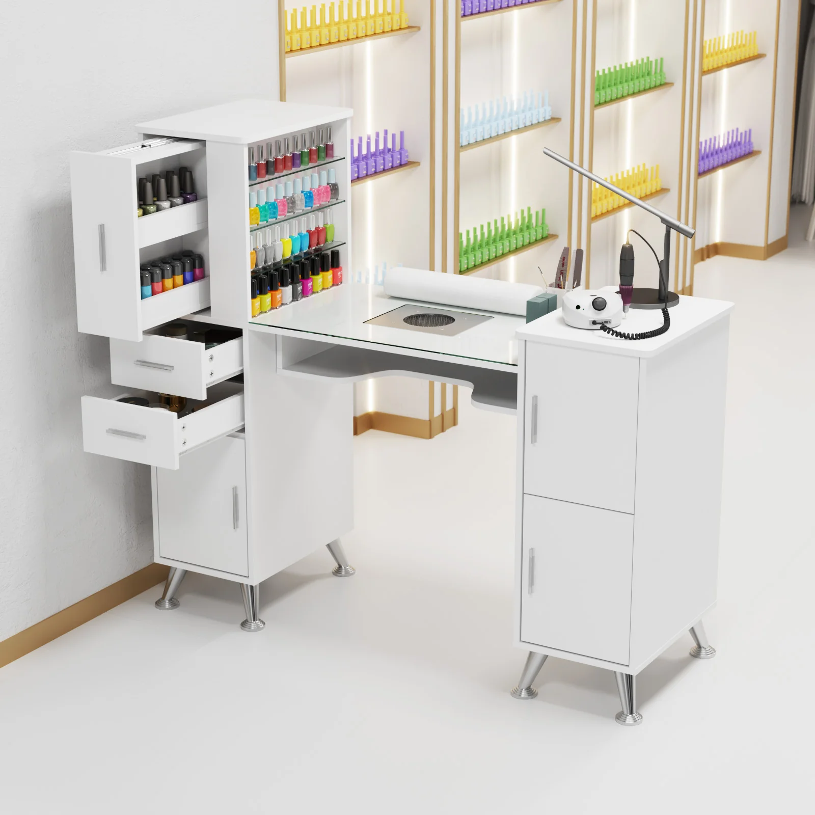 Advwin Glass Table Top Nail Desk w/ Dust Collector - Image 1