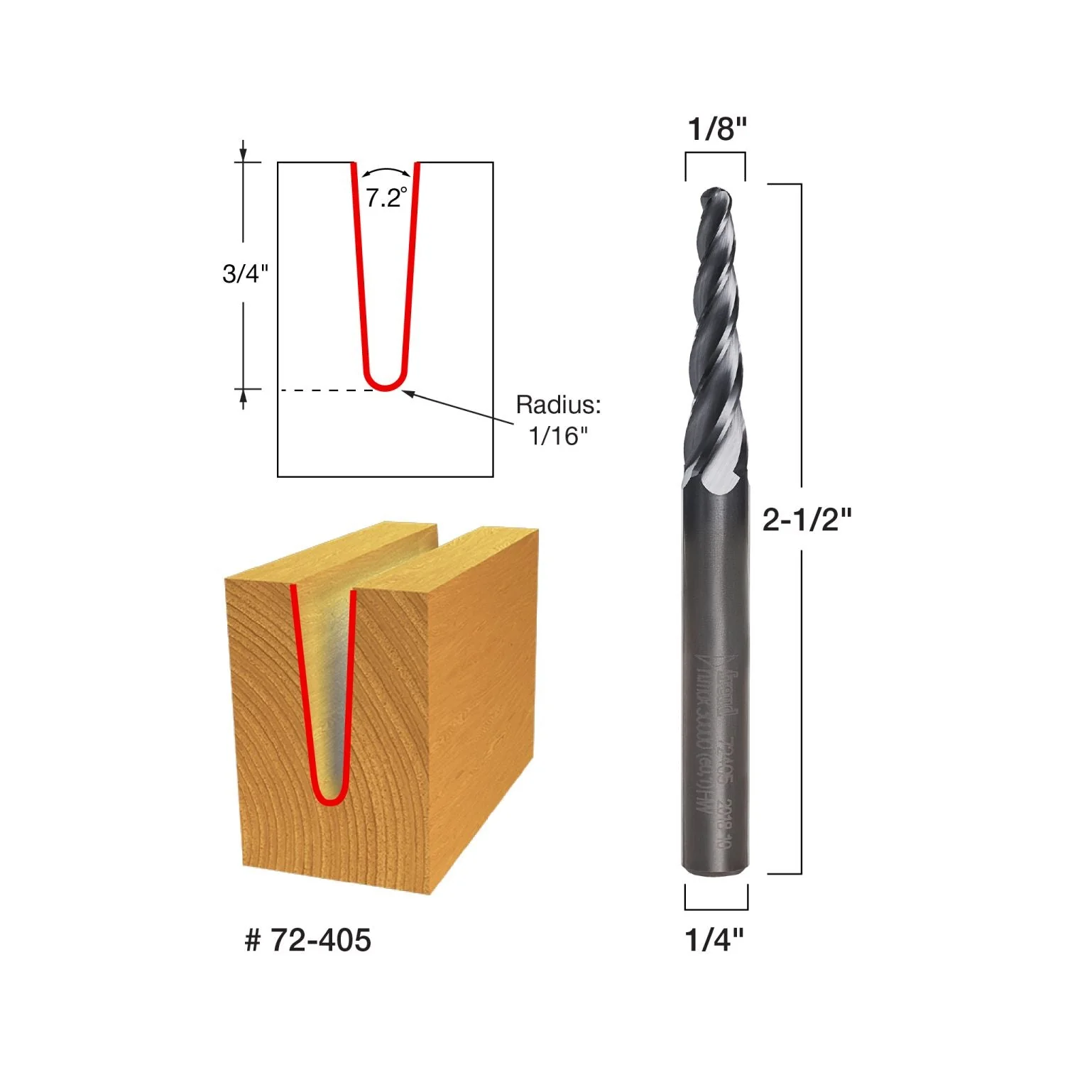 Freud 72-405 7&deg; x 1/8" Tapered Ball Tip - Image 2