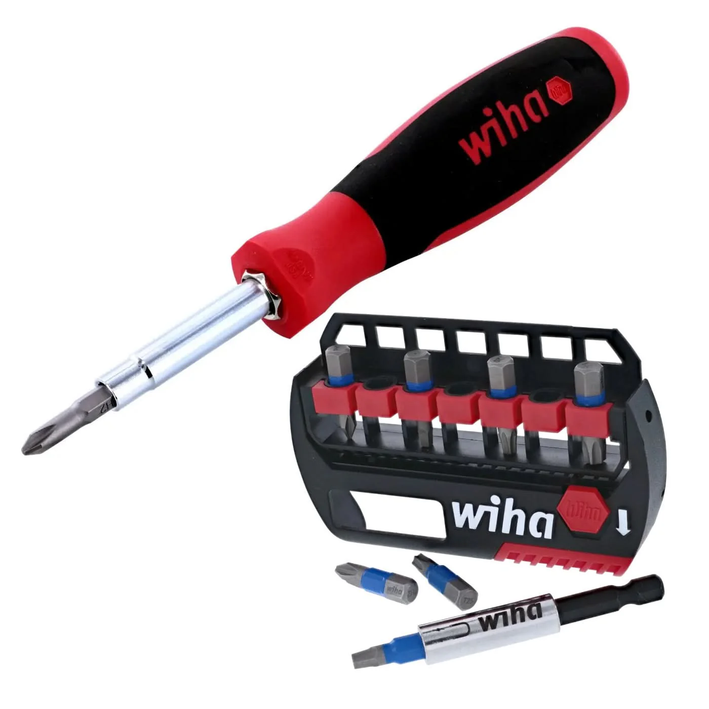 Wiha SoftFinish 6inOne Multi-Driver with FREE 8-Piece TerminatorBlue 1″ Impact Bit Set
