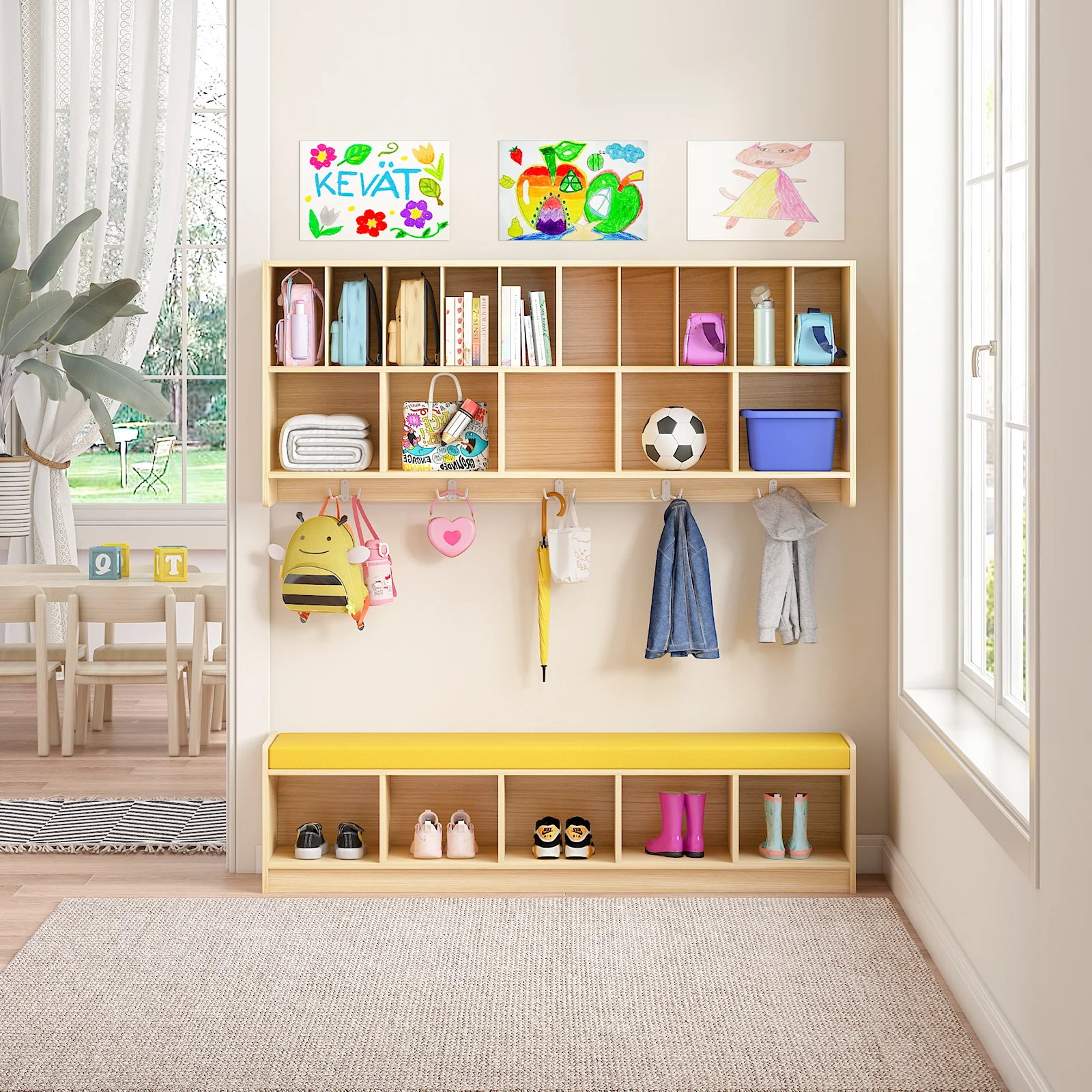 Advwin Wall-Mounted Diaper Storage w/Bench - Image 2
