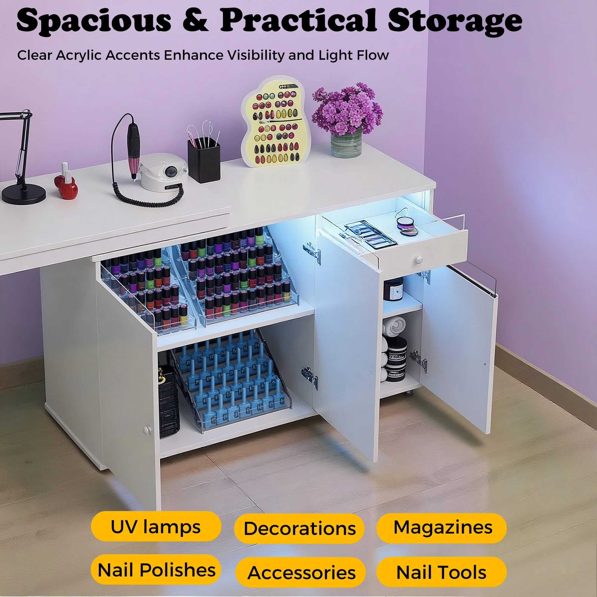 Advwin Rotating & Convertible Nail Table with LED Light - Image 2