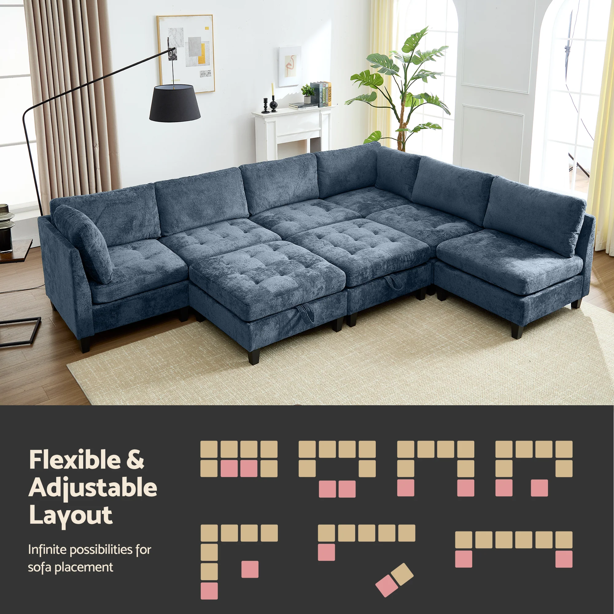Advwin Oversized Sectional Sofa with Storage Ottoman - Image 3