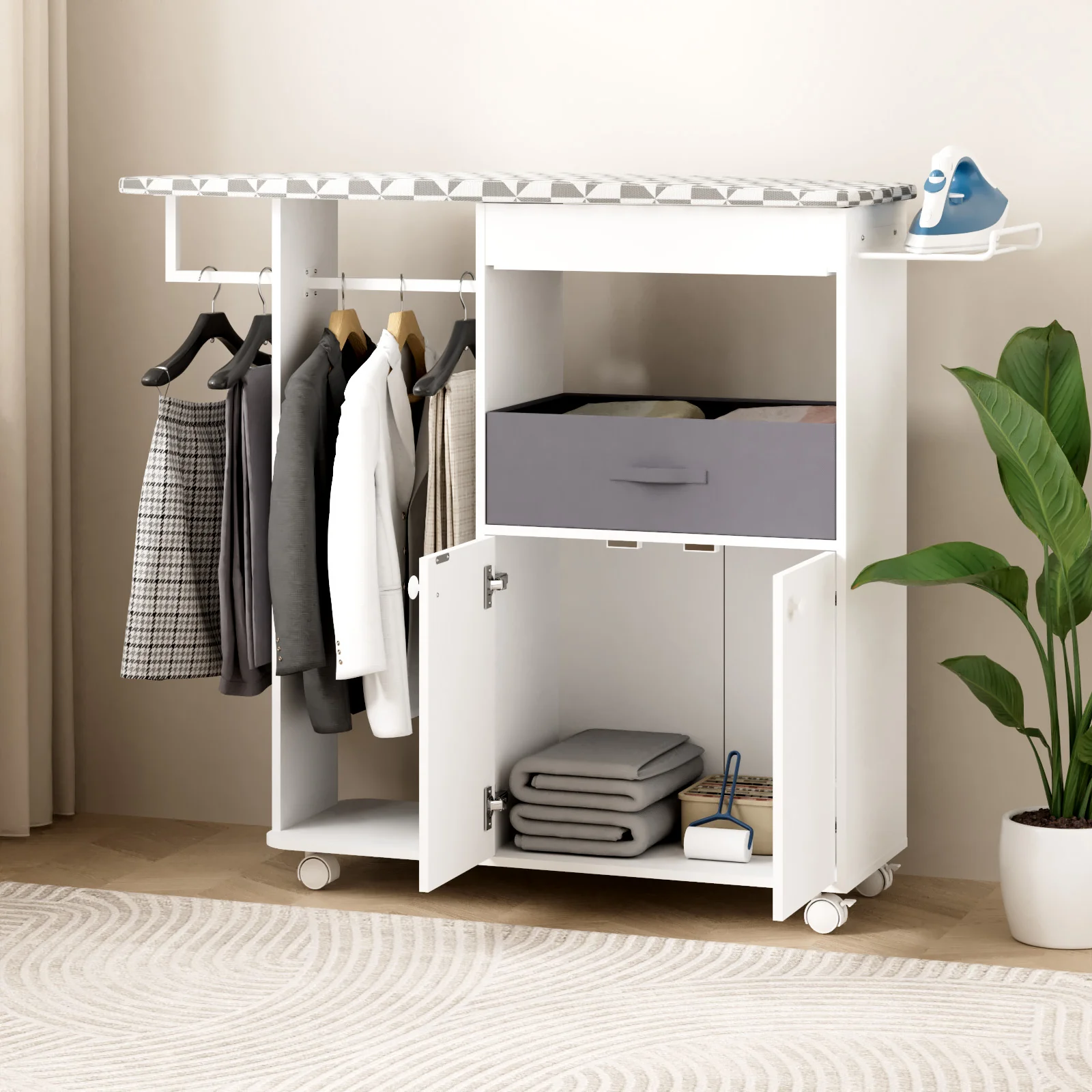 Advwin Rolling Ironing Board with Storage Cabinet