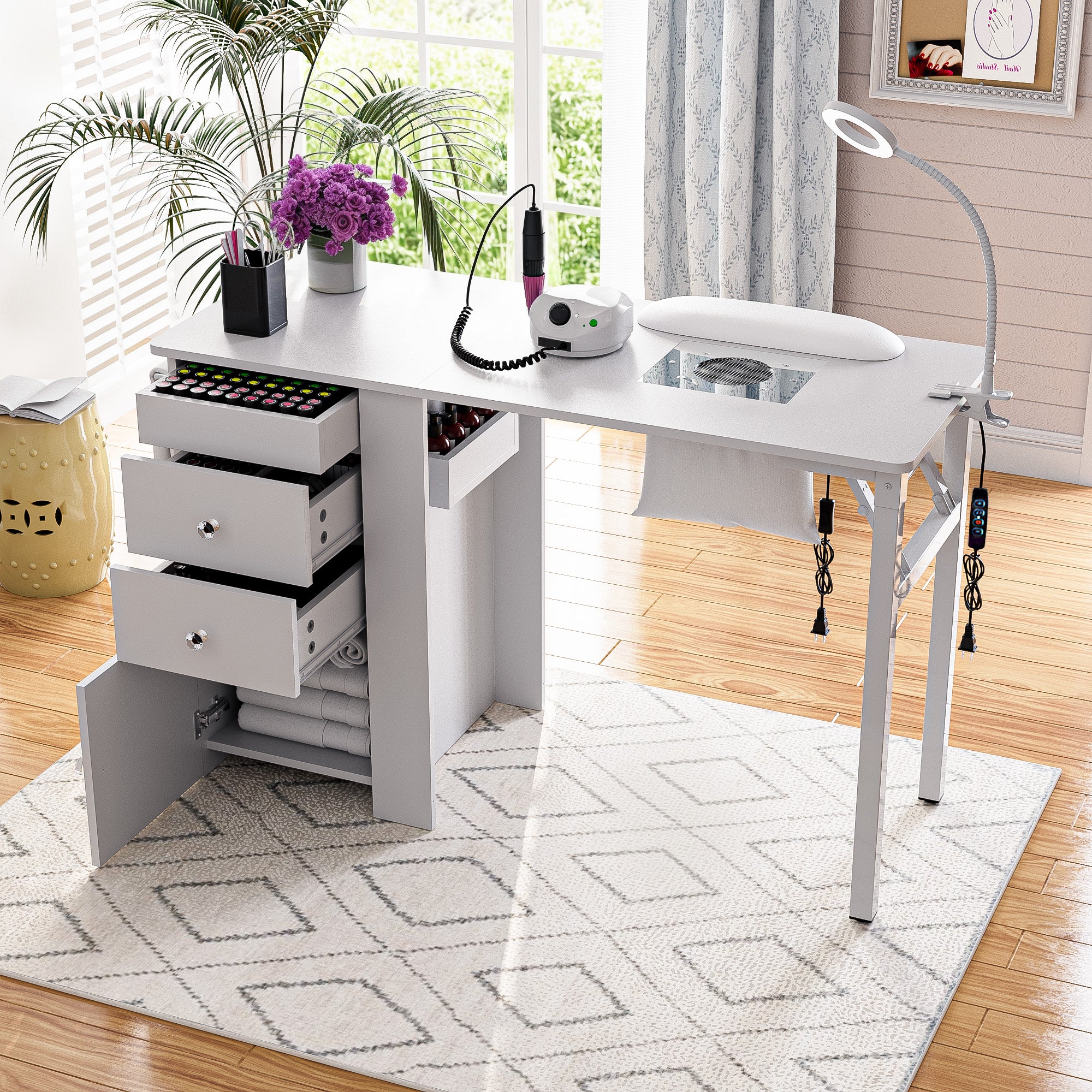 Advwin Folding Nail Table with Dust Collector