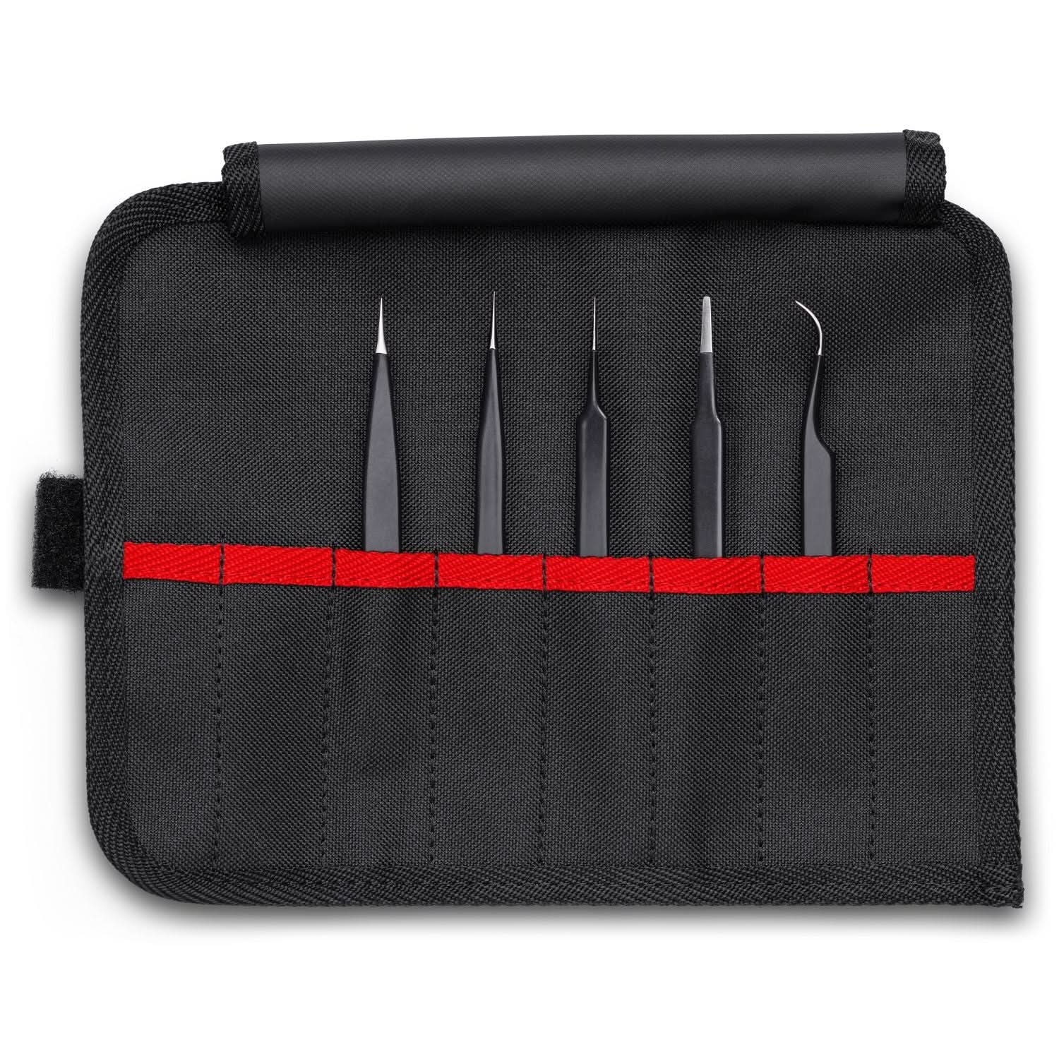 Knipex 92 00 01 ESD 5 Pc Stainless Steel Tweezers Set in Tool Roll-ESD - Image 1