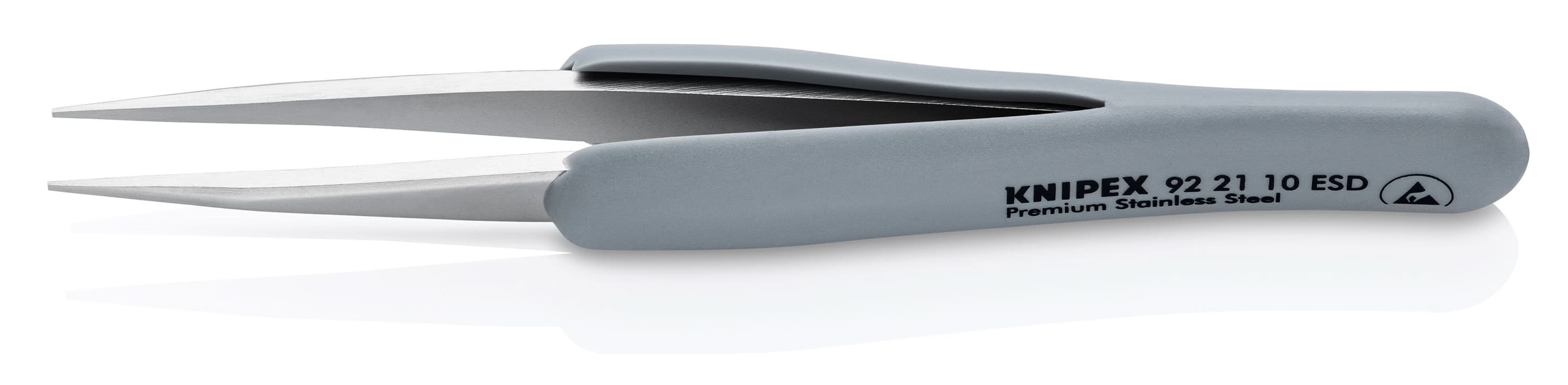 Knipex 92 21 10 ESD Premium Stainless Steel Precision Tweezers-Pointed Tips-ESD Rubber Handles - Image 2