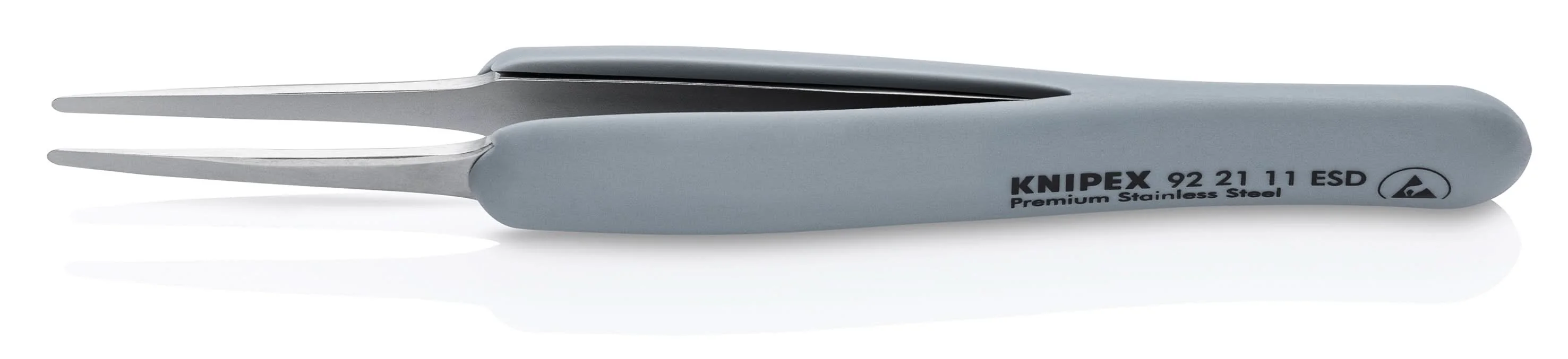 Knipex 92 21 11 ESD Premium Stainless Steel Precision Tweezers-Blunt Tips-ESD Rubber Handles - Image 2