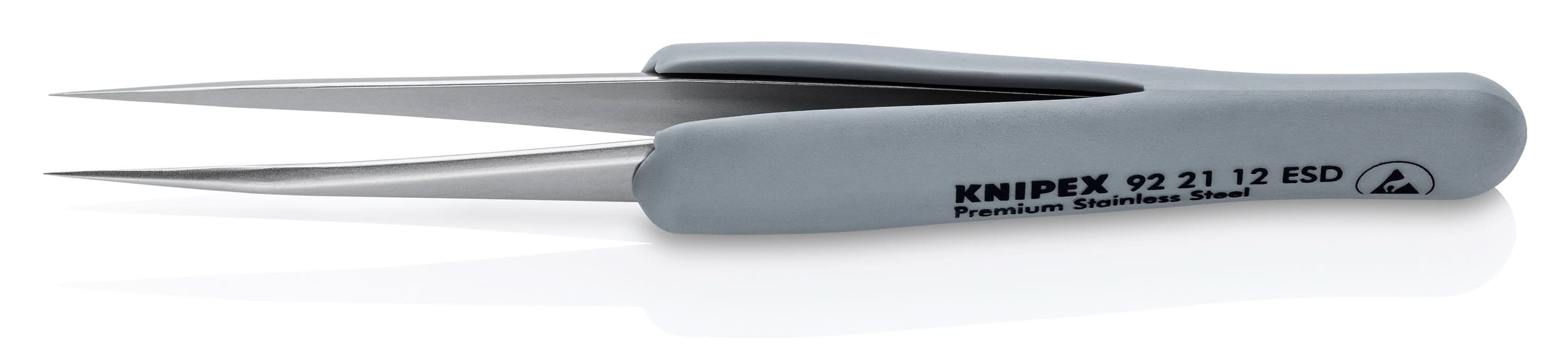 Knipex 92 21 12 ESD Premium Stainless Steel Precision Tweezers-Needle-Point Tips-ESD Rubber Handles - Image 2