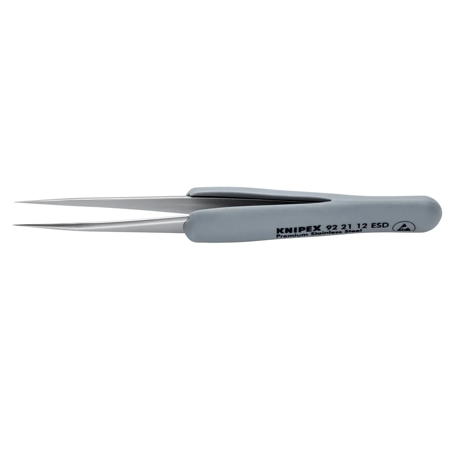 Knipex 92 21 12 ESD Premium Stainless Steel Precision Tweezers-Needle-Point Tips-ESD Rubber Handles - Image 1