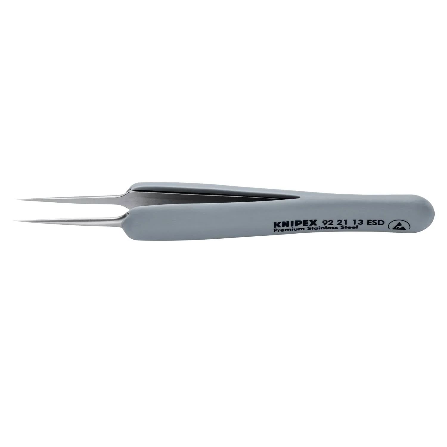 Knipex 92 21 13 ESD Premium Stainless Steel Precision Tweezers-Needle-Point Tips-ESD Rubber Handles - Image 1