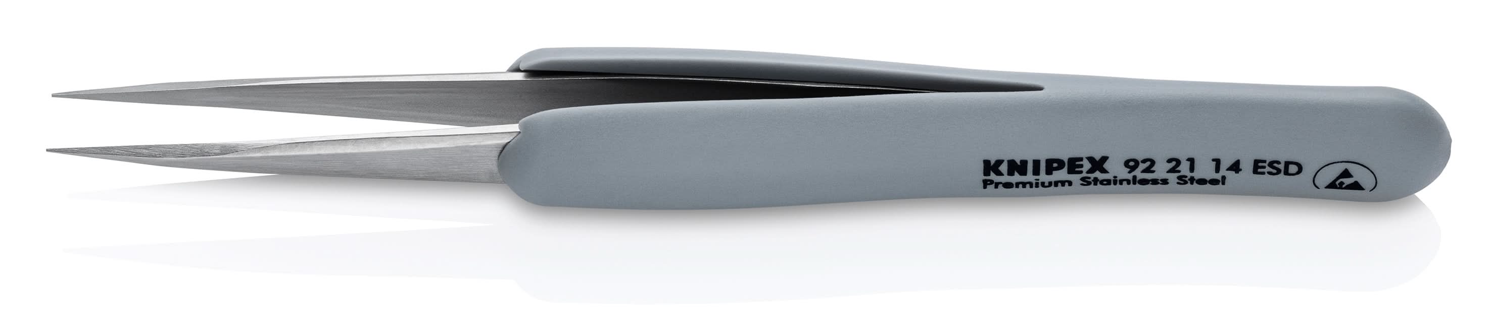 Knipex 92 21 14 ESD Premium Stainless Steel Precision Tweezers-Pointed Tips-ESD Rubber Handles - Image 2